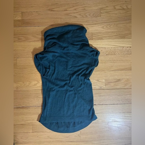 Womens Cowl Neck Sweater S Teal wool blend short sleeve button accent layering - Picture 3 of 10